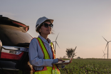 Engineer working at Wind turbine fields