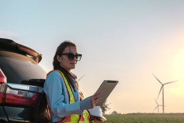 Engineer working at Wind turbine fields