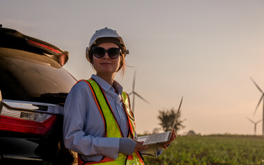 Engineer working at Wind turbine fields
