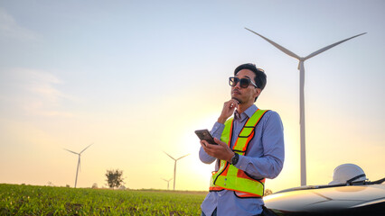 Engineer working at Wind turbine fields