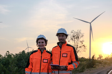 Engineer working at Wind turbine fields