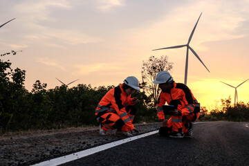 Engineer working at Wind turbine fields