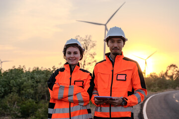Engineer working at Wind turbine fields