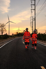 Engineer working at Wind turbine fields