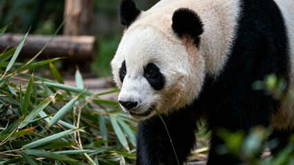 giant panda bear in bamboo forest