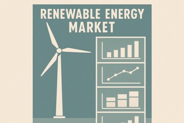 Renewable energy market concept with wind turbine and financial charts