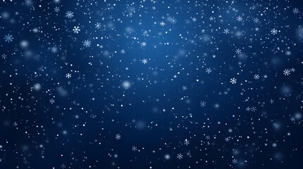 Abstract deep blue night background with falling white snow and snowflakes