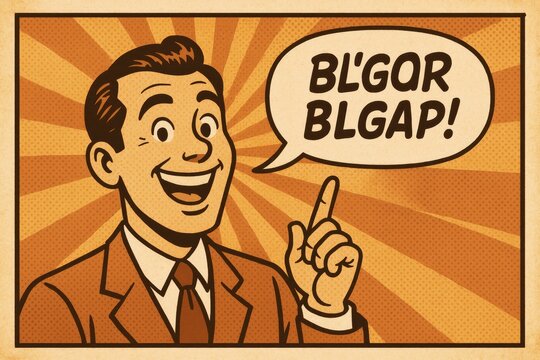 vintage comic book style illustration of a man speaking with a speech bubble