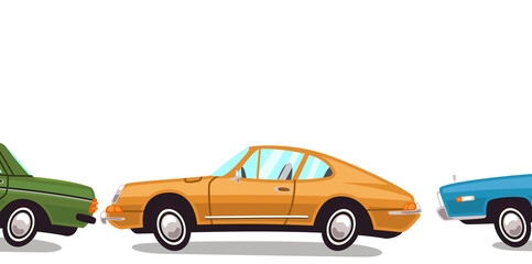 Illustration of several cars isolated on a white background.Cartoon-style concept of car traffic