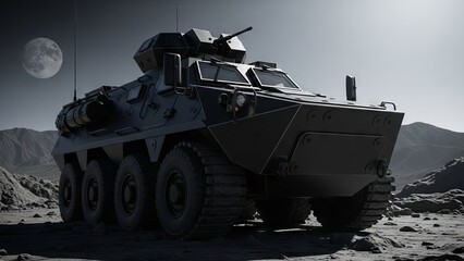 Dark Armored Military Vehicle with Gun Turret