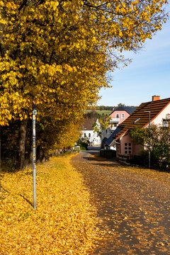 Die Strasse Am Ostbahnhof in Neukirch Lausitz im Herbst