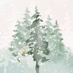 Minimal Green Forest Snowflakes Black Outline