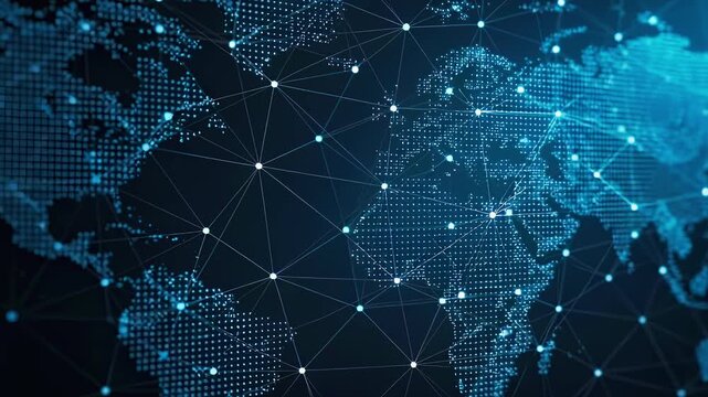 Explore the interconnections of a digital network with a global map visible in the background Generative AI
