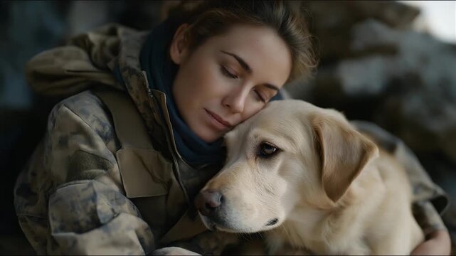 In this timeless image, love is wordless and instinctive, reminding viewers of the emotional depth that defines the bond between soldiers and the loyal companions waiting for them. cinematic color