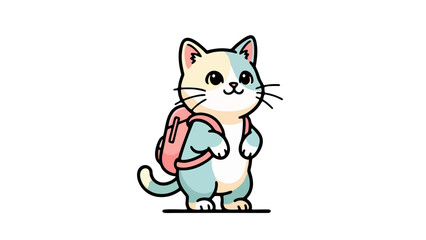 Adorable cartoon cat character with a backpack, perfect for educational or whimsical themes