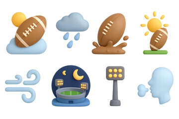 Rugby weather icons collection for sports design or print applications