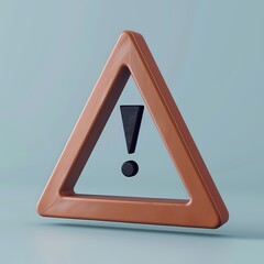 Brown triangular warning sign with exclamation mark on light background