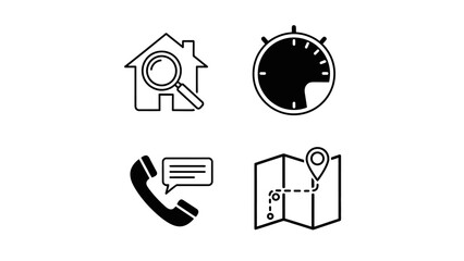 Navigation and Communication Icons Representing Travel and Time Management