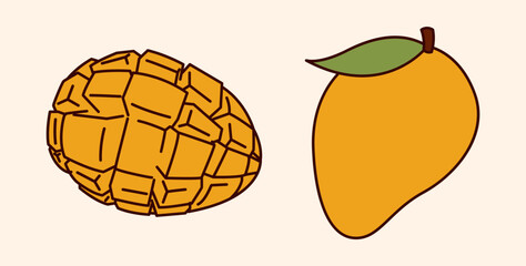 Simple Colorful Hand-Drawn Mango Vector Bundle
