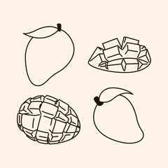 Line Art Hand-Drawn Mango Outline Vector Set
