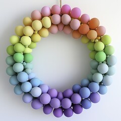 Colorful spherical wreath arranged in a rainbow gradient pattern