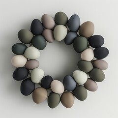 Circular arrangement of smooth, matte-colored stones in neutral tones