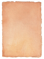 Single page deckle edged rose gold stained paper. Isolated PNG file with transparent background. Manuscript paper with space for graphics or text. High resolution. 