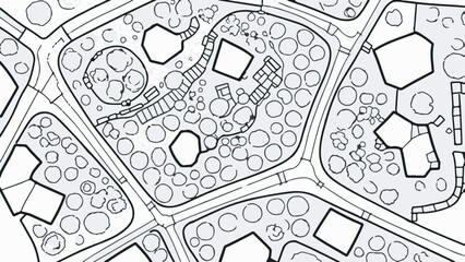 Abstract Architectural Black and White Illustration of Urban Planning Sketch, Conceptual Top View Map