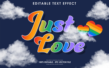 Just Love Rainbow Text Effect with Clouds and Hearts.