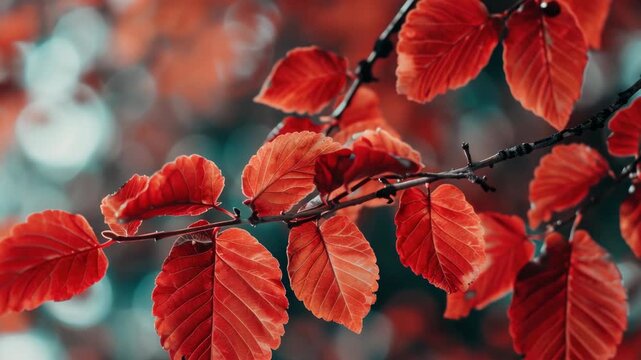 Beautiful autumn foliage with bright red leaves. Nature scene with vivid colors perfect for fall themes.
