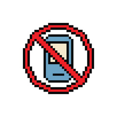 pixel art no phone not allowed 8 bit vector icon for computer game logo