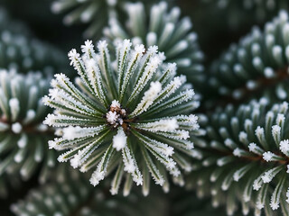 Las gotas de pino de invierno se helaron.