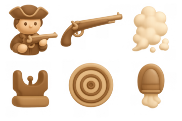 Vintage shooting icons collection featuring historical weapons and targets for creative design usage