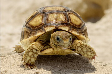 Closeup  Sulcata Tortoise or the African Spurred Tortoise (Centrochelys sulcata). The species is...