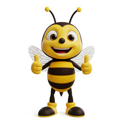 Fototapeta premium 3d cartoon bee character flying happily with cute wings and a bright yellow body