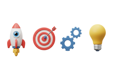 3D Startup Business Launch Icons Set Isolated PNG