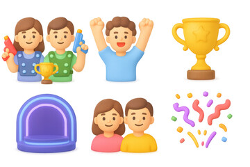 Vibrant laser tag celebration with trophies, neon lights, and excited characters - perfect for party invitations and event posters