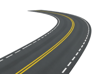 Curved road path highway landscape digital clear sky isolated on transparent background