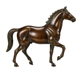 Elegant bronze horse sculpture gallery decorative figurine side view isolated on transparent background