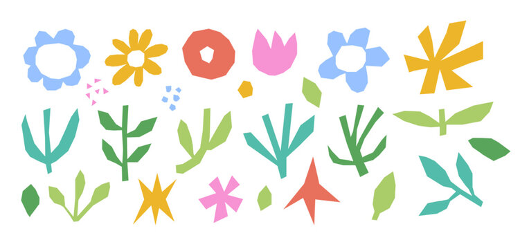 Doodle floral silhouette. Abstract cutout flower and plant. Organic abstract flower shapes cutouts in collage style