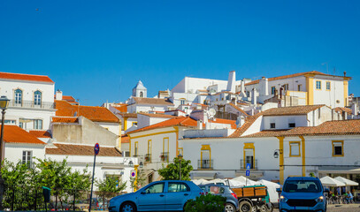 Beautiful cozy street and buildings in old town Evora, Portugal