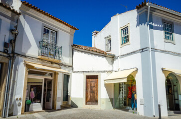 Beautiful cozy street and buildings in old town Evora, Portugal