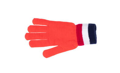 Red wool winter gloves for sports isolated on white background