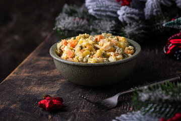 Traditional russian New Year salad Olivier