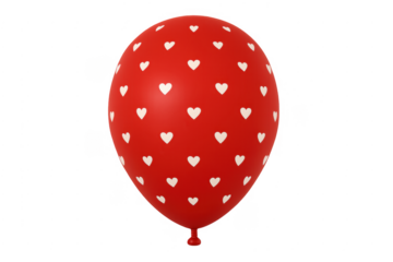 Red balloon with white hearts pattern floating