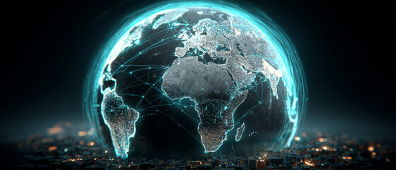 Digital Earth with Glowing Global Data Network