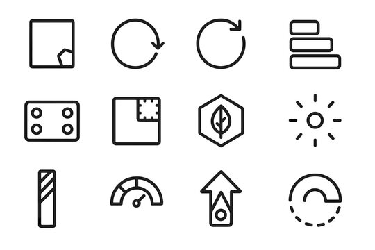 Regenerative Icon Grid. Regenerative Supply Grids linear set: reclaimed resource tile, loop-cycle node, recirculation arrow, material renewal bar, modular reuse plate, upcycling