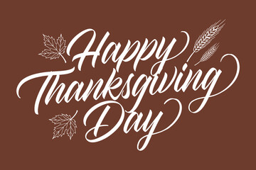 Happy thanksgiving day elegant text design with autumn leaves