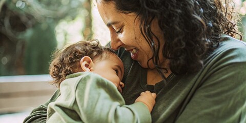 other Holding Baby in Sunlit Room on vibrant yellow background