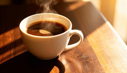 Obraz premium Steaming Hot Coffee in White Cup